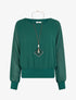 Blouse unie en voile à manches longues - Vert sapin - 1