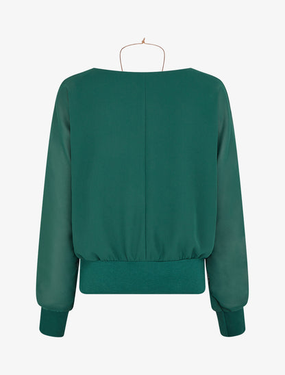 Blouse unie en voile à manches longues - Vert sapin - 2