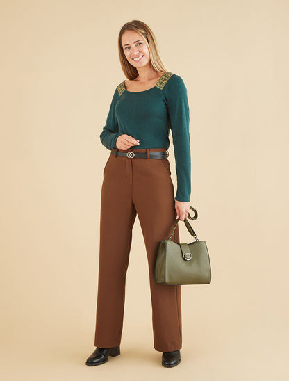 Pantalon de tailleur droit à plis - Marron - 4