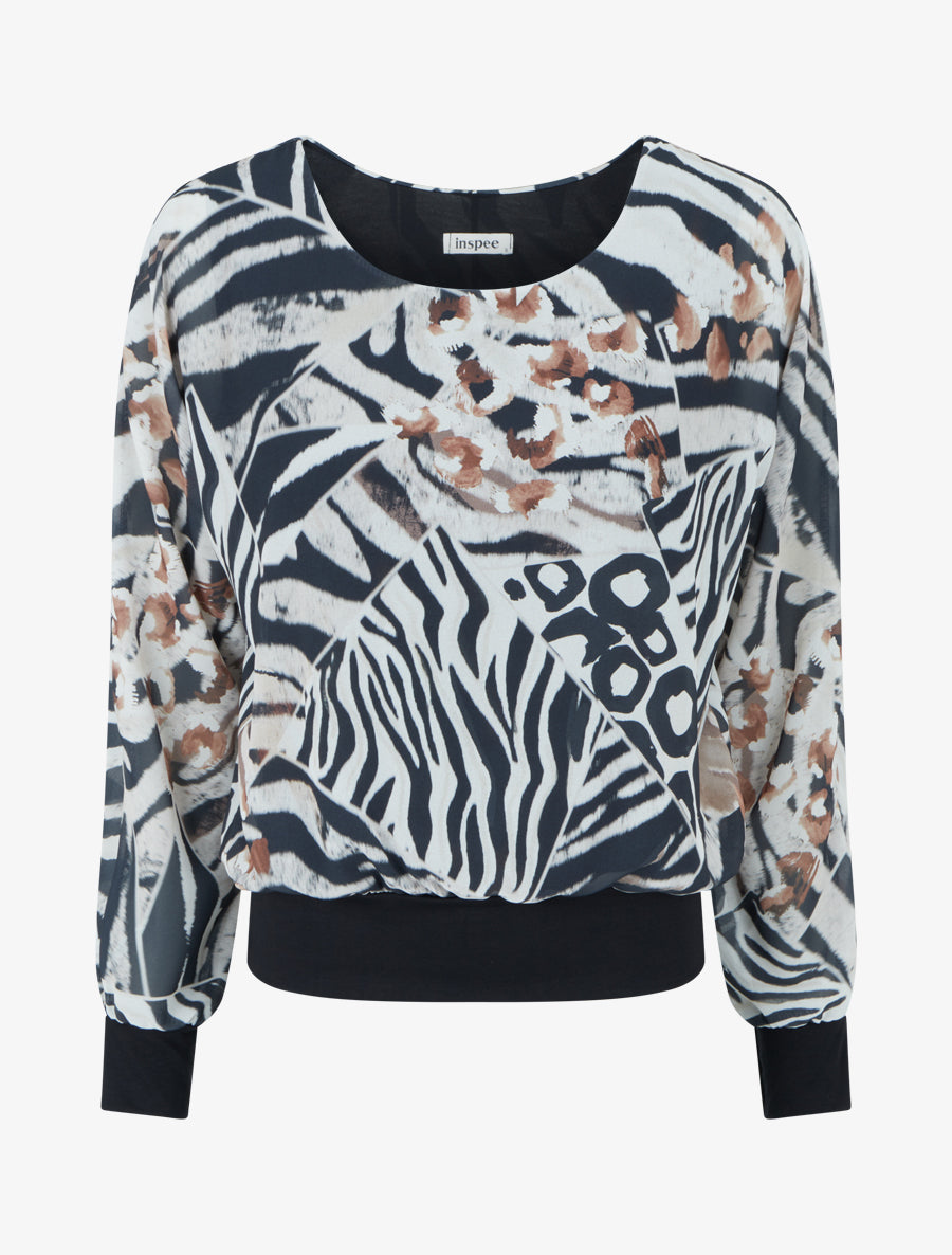 Blouse en voile imprimé animal - Noir - 1