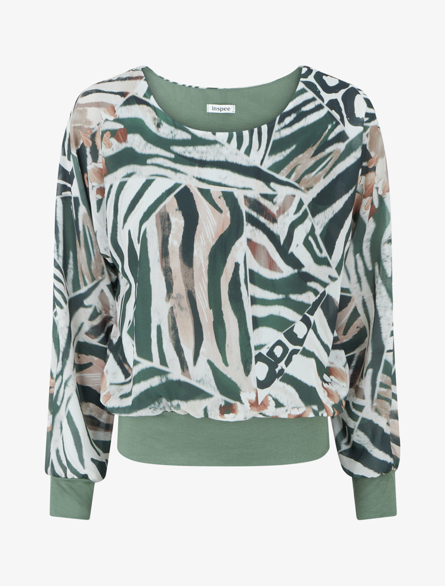 Blouse en voile imprimé animal - Kaki - 1