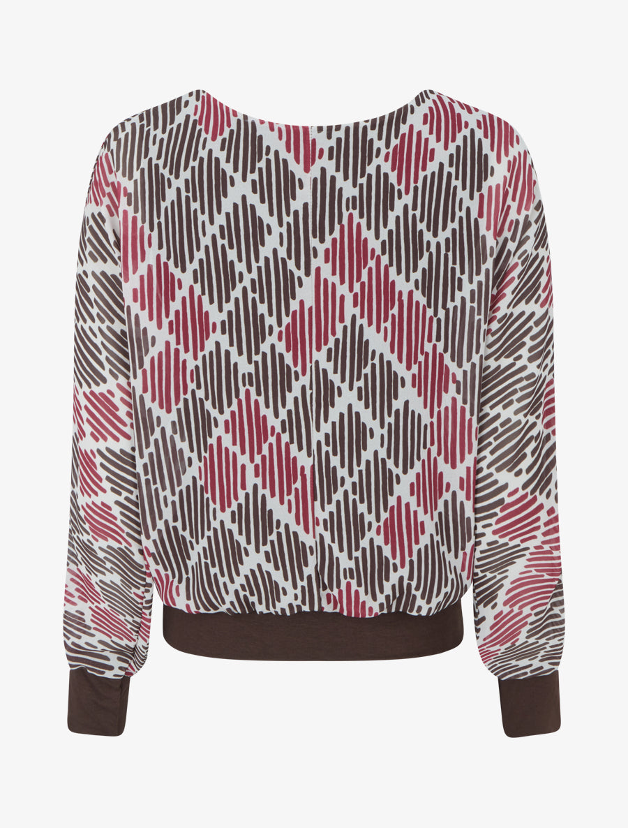 Blouse en voile imprimé graphique - Marron - 2