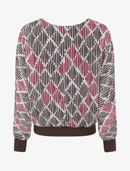 Blouse en voile imprimé graphique - Marron - 2