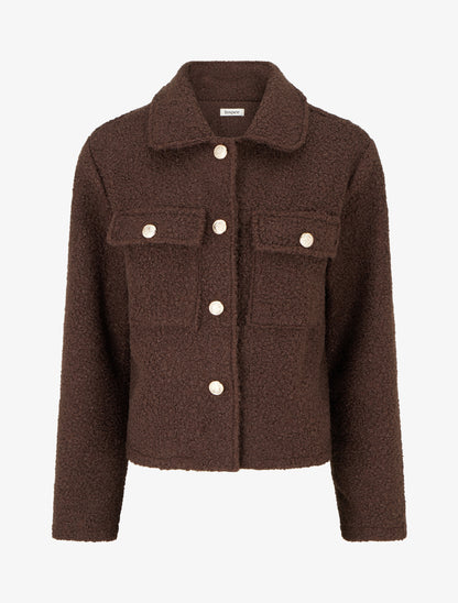 Manteau court effet laine bouclée - Chocolat - 1