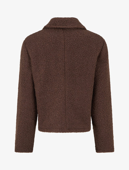 Manteau court effet laine bouclée - Chocolat - 2