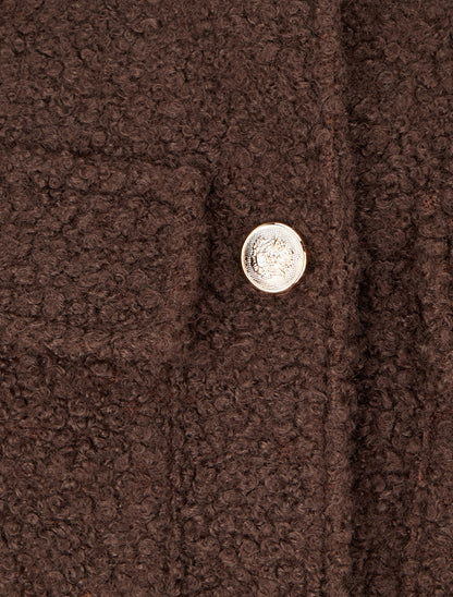 Manteau court effet laine bouclée - Chocolat - 3