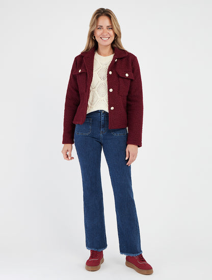 Kort jasje met bouclé wol-effect - Bordeaux