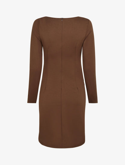 Robe droite à col bateau bijou - Marron - 2