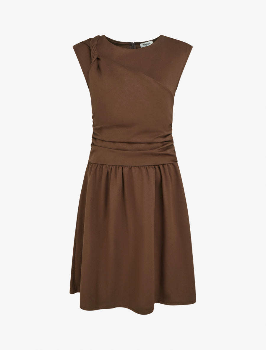 Robe evasée à empiècement torsadé - Marron - 1