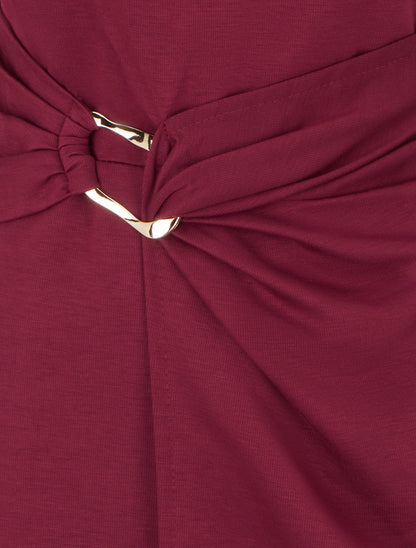 Robe droite unie à empiècement métallique - Lie de vin - 3