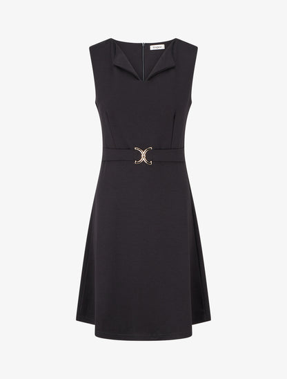Robe unie à empiècement métallique - Noir - 1