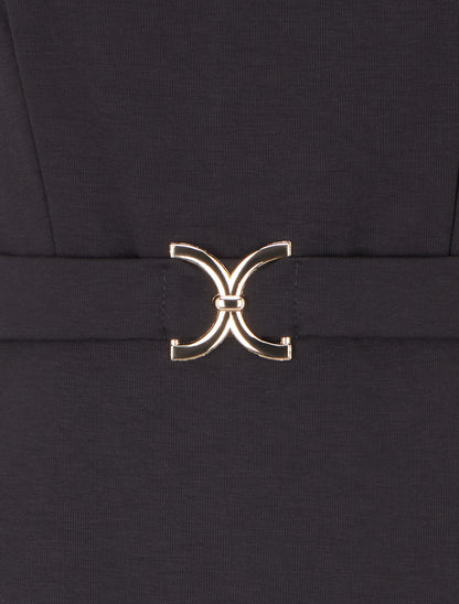 Robe unie à empiècement métallique - Noir - 3