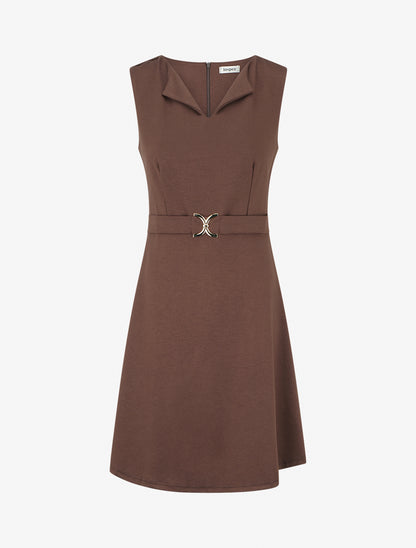 Robe unie à empiècement métallique - Marron - 1