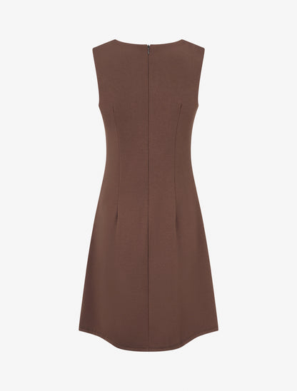 Robe unie à empiècement métallique - Marron - 2