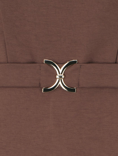 Robe unie à empiècement métallique - Marron - 3