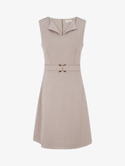 Robe unie à empiècement métallique - Taupe - 1