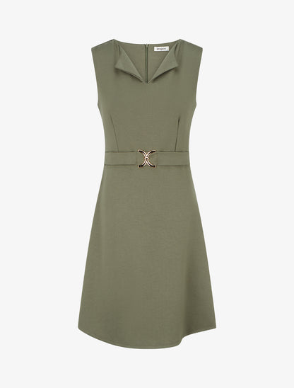 Robe unie à empiècement métallique - Kaki - 1