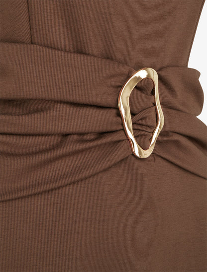 Robe evasée sans manches à boucle - Marron - 3