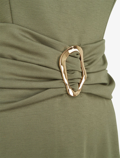 Robe evasée sans manches à boucle - Kaki - 3