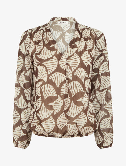 Top irisé en voile imprimé fantaisie - Marron - 1