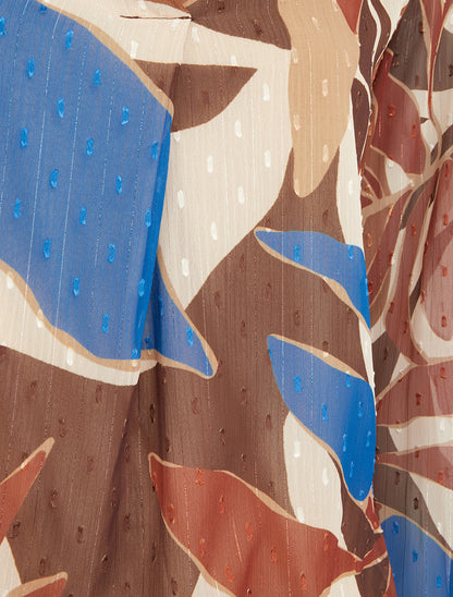 Top irisé en voile imprimé feuilles - Marron - 3
