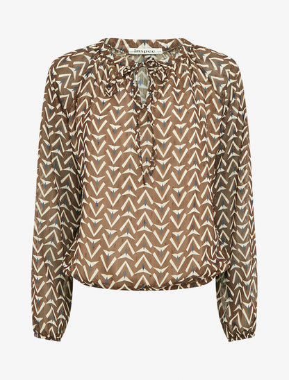 Top boule en voile imprimé graphique - Marron - 1