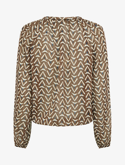 Top boule en voile imprimé graphique - Marron - 2