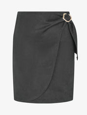 Jupe portefeuille en suédine à boucle - Noir - 1