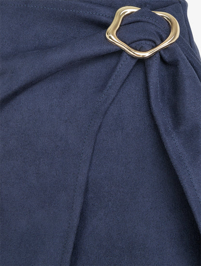Jupe portefeuille en suédine à boucle - Marine - 3