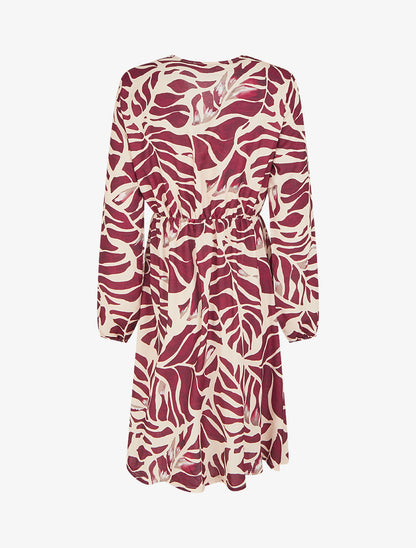 Robe élastiquée à imprimé fantaisie - Prune - 2