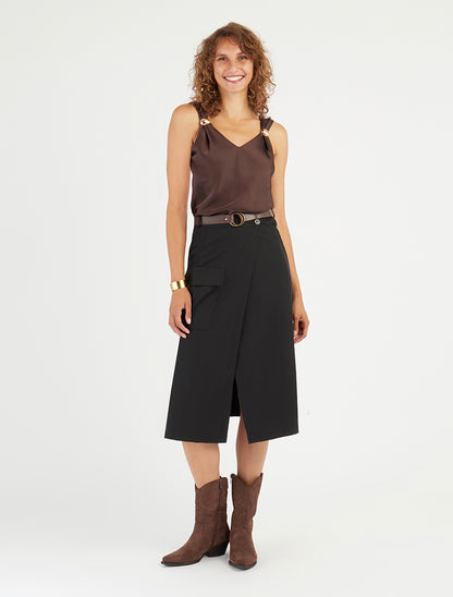 Top satiné à empiècement bijoux - Marron - 8