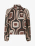 Blouse en voile imprimé rétro à nouer - Marron - 1