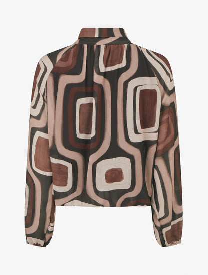 Blouse en voile imprimé rétro à nouer - Marron - 2