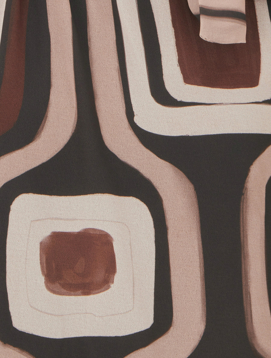 Blouse en voile imprimé rétro à nouer - Marron - 3