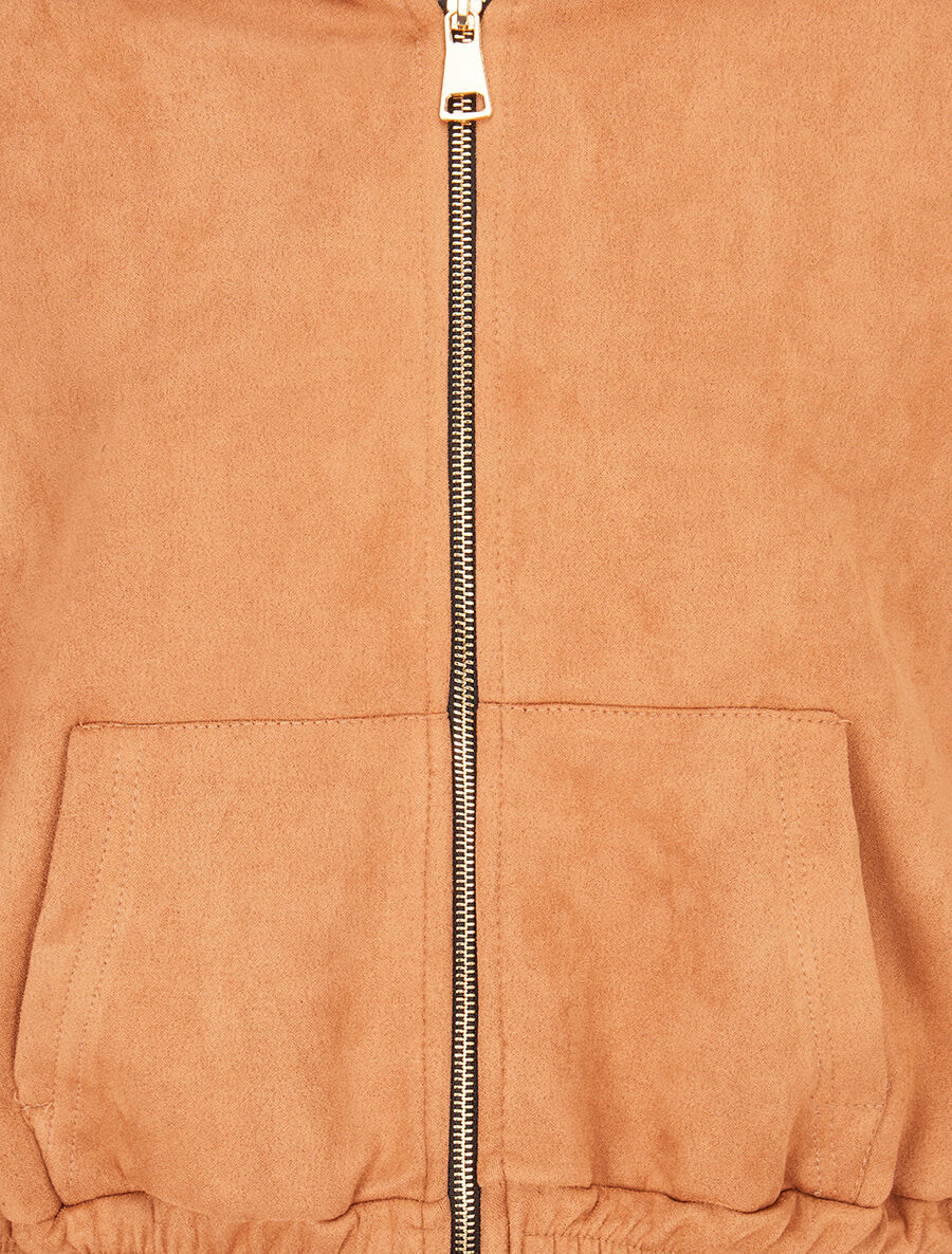 Sweat en suédine à bords zippés - Camel - 3