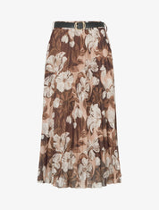 Jupe mi-longue plissée imprimé floral - Marron - 1
