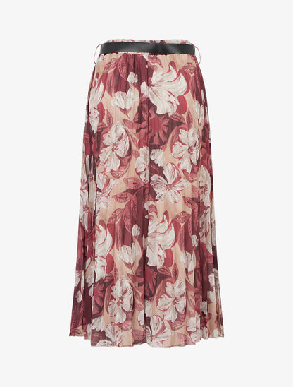 Jupe mi-longue plissée imprimé floral - Prune - 2