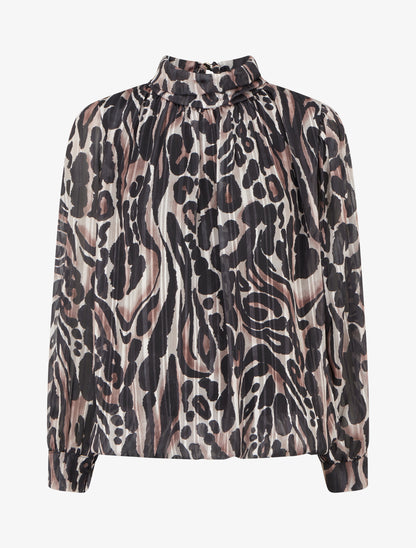 Blouse en voile imprimé léopard - Noir - 1