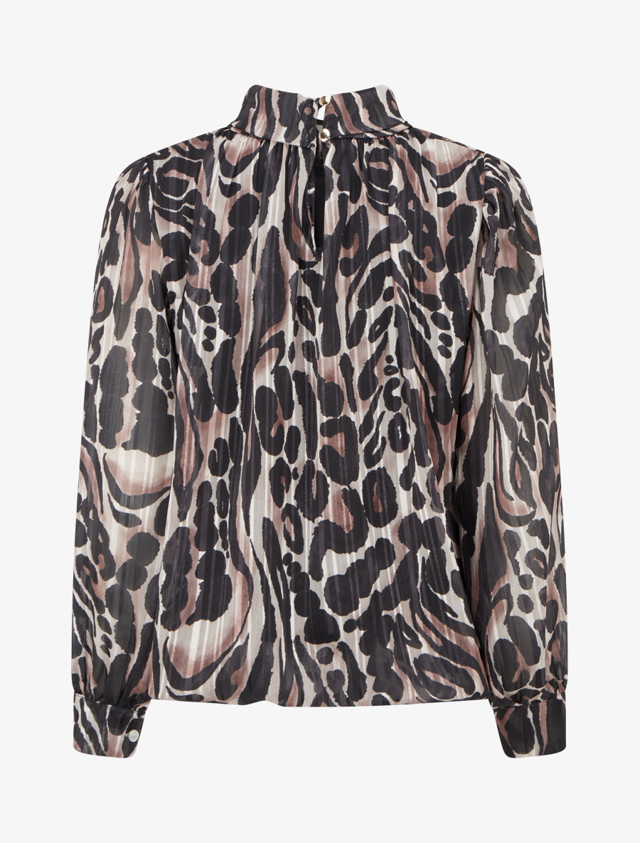 Blouse en voile imprimé léopard - Noir - 2