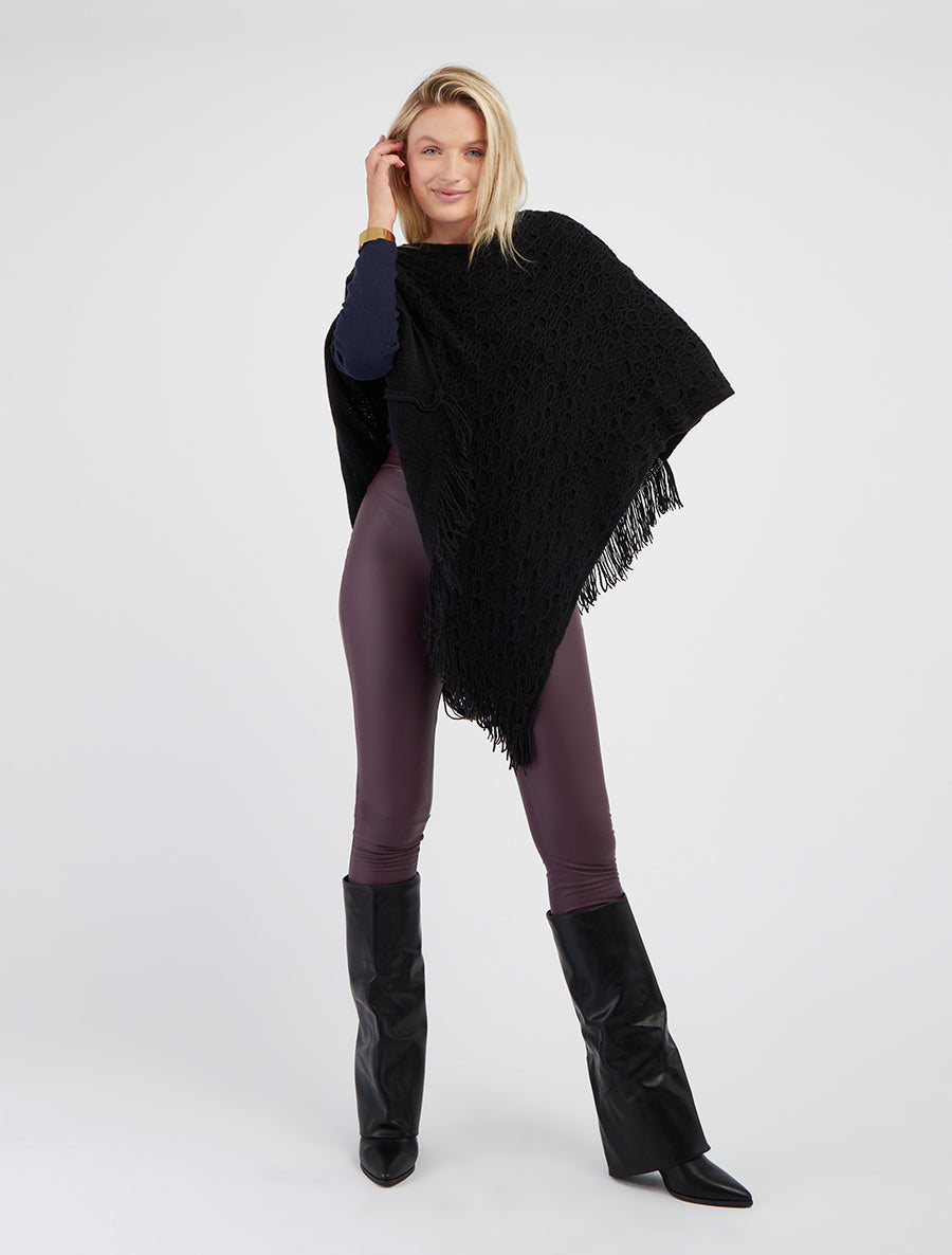 Poncho asymétrique uni à franges - Noir - 8