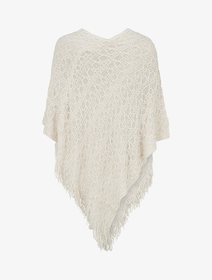 Poncho asymétrique uni à franges - Beige - 2