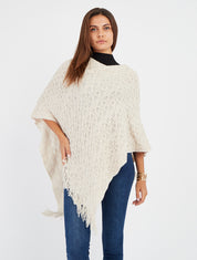 Poncho asymétrique uni à franges - Beige