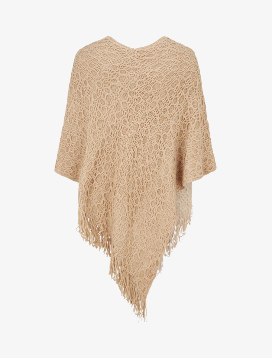 Poncho asymétrique uni à franges - Camel clair - 2