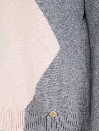 Pull droit à motif zig-zag color block - Gris - 3