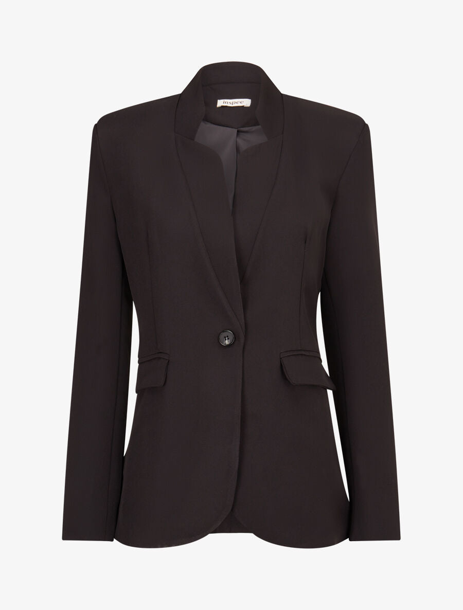 Veste longue à col cranté - Noir - 4