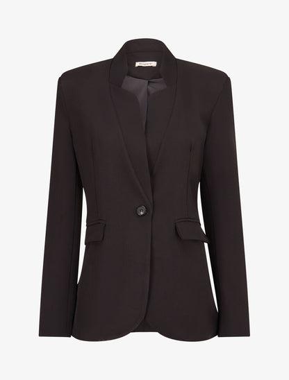 Veste longue à col cranté - Noir - 4