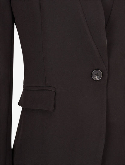 Veste longue à col cranté - Noir - 3