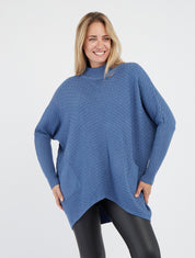 Poncho asymétrique à col montant - Bleu