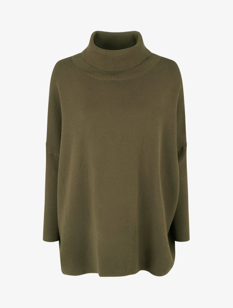 Poncho uni à col roulé - Kaki - 1