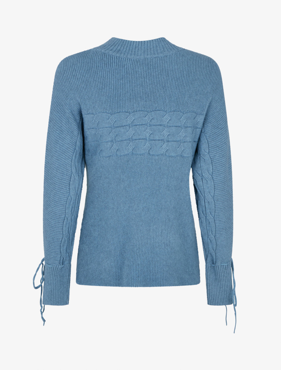 Pull ajusté à col montant et liens aux poignets - Bleu - 2